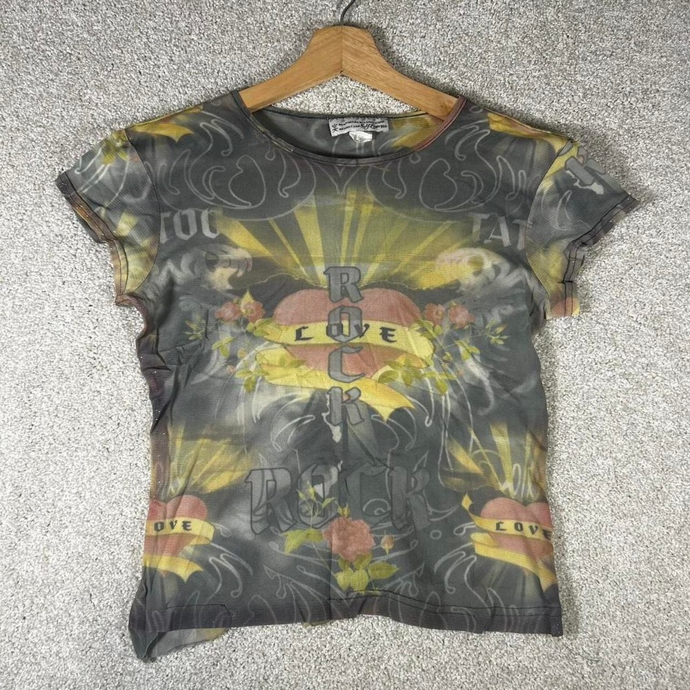 Y2K women's grunge glam tattoo babydoll fit short sleeve top
